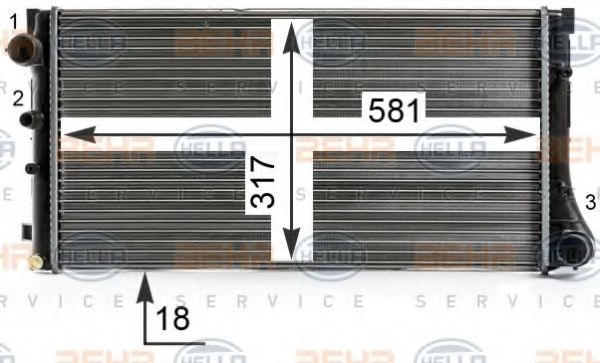 Радиатор, охлаждение двигателя BEHR HELLA SERVICE 8MK 376 700-291