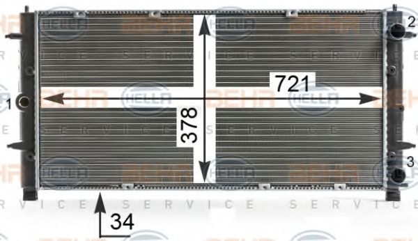 Радиатор, охлаждение двигателя BEHR HELLA SERVICE 8MK 376 700-481