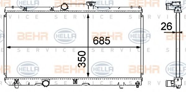 Радиатор, охлаждение двигателя BEHR HELLA SERVICE 8MK 376 708-391