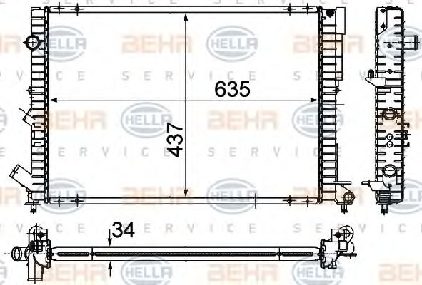 Радиатор, охлаждение двигателя BEHR HELLA SERVICE 8MK 376 712-691