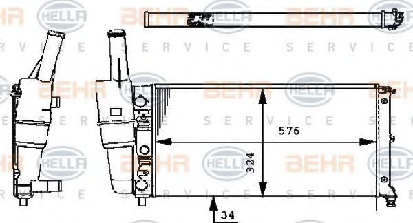 Радиатор, охлаждение двигателя BEHR HELLA SERVICE 8MK 376 713-541
