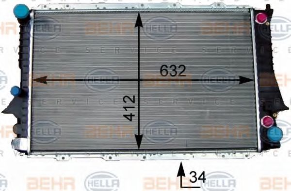 Радиатор, охлаждение двигателя BEHR HELLA SERVICE 8MK 376 714-001