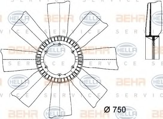 Крыльчатка вентилятора, охлаждение двигателя BEHR HELLA SERVICE 8MV 376 733-151
