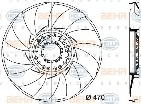 Крыльчатка вентилятора, охлаждение двигателя BEHR HELLA SERVICE 8MV 376 733-241