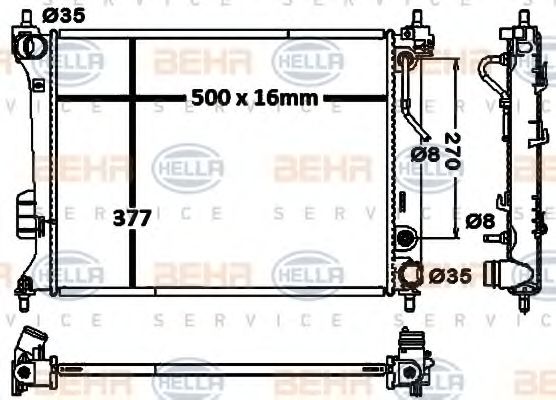 Радиатор, охлаждение двигателя BEHR HELLA SERVICE 8MK 376 750-421