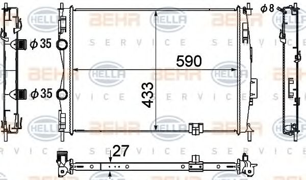 Радиатор, охлаждение двигателя BEHR HELLA SERVICE 8MK 376 753-681