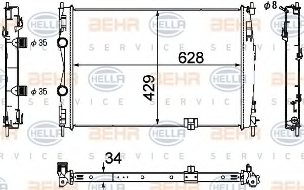 Радиатор, охлаждение двигателя BEHR HELLA SERVICE 8MK 376 753-701