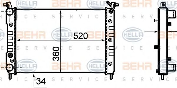 Радиатор, охлаждение двигателя BEHR HELLA SERVICE 8MK 376 756-501