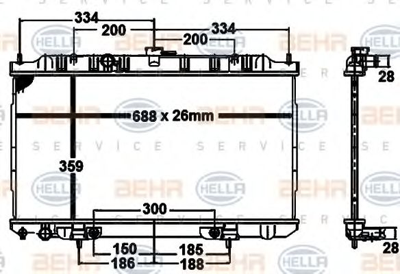 Радиатор, охлаждение двигателя BEHR HELLA SERVICE 8MK 376 789-781