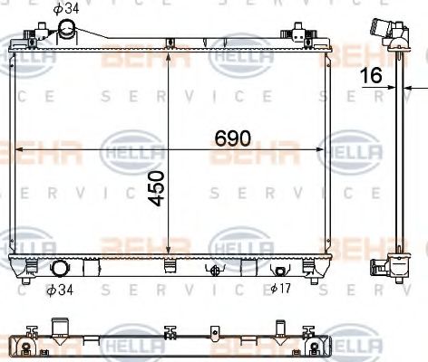 Радиатор, охлаждение двигателя BEHR HELLA SERVICE 8MK 376 790-241