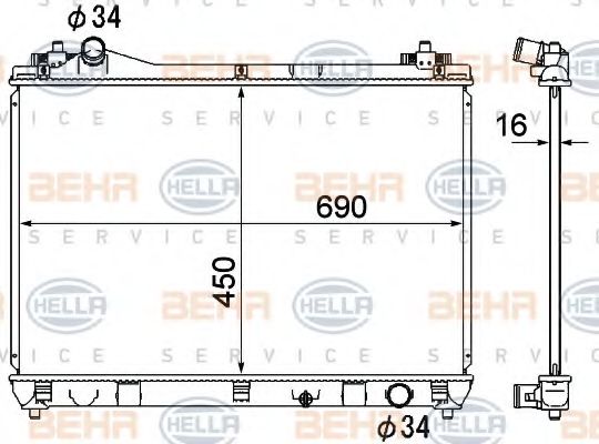 Радиатор, охлаждение двигателя BEHR HELLA SERVICE 8MK 376 790-261