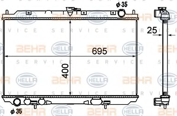 Радиатор, охлаждение двигателя BEHR HELLA SERVICE 8MK 376 790-291