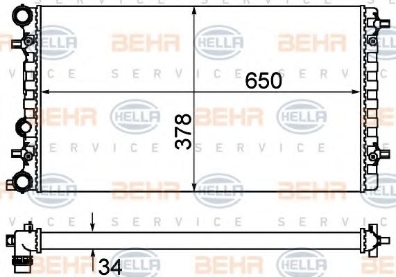 Радиатор, охлаждение двигателя BEHR HELLA SERVICE 8MK 376 901-091
