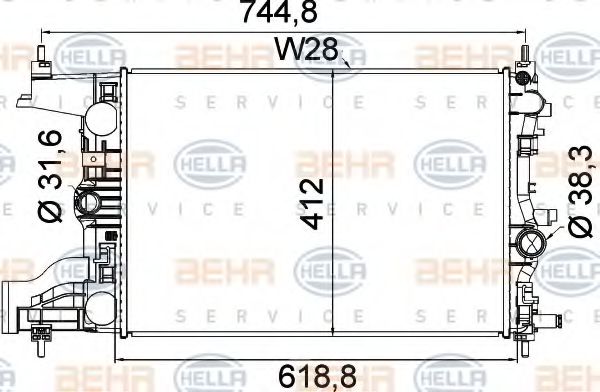 Радиатор, охлаждение двигателя BEHR HELLA SERVICE 8MK 376 910-241