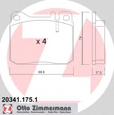 Комплект тормозных колодок, дисковый тормоз ZIMMERMANN 20341.175.1