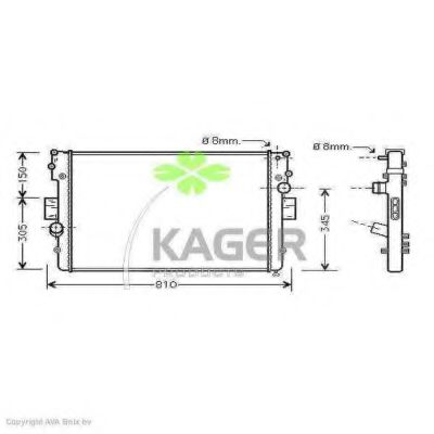Радиатор, охлаждение двигателя KAGER 31-0542
