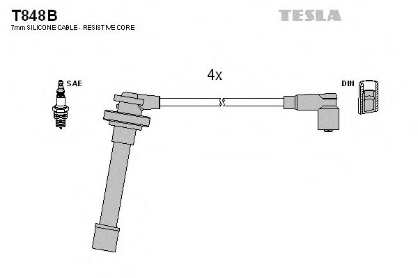 Комплект проводов зажигания TESLA T848B