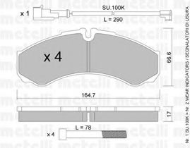 Комплект тормозных колодок, дисковый тормоз METELLI 22-0212-4K