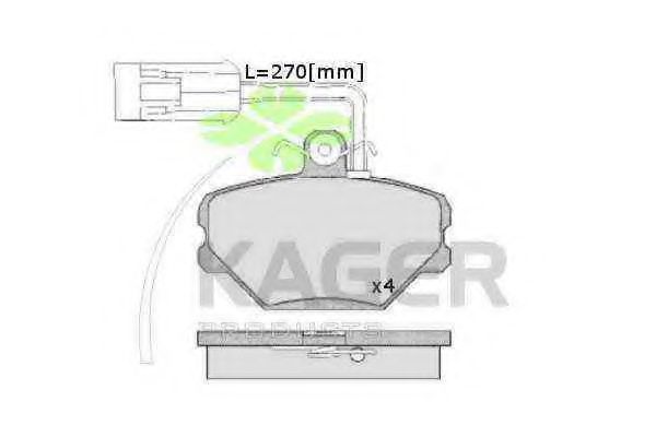 Комплект тормозных колодок, дисковый тормоз KAGER 350243