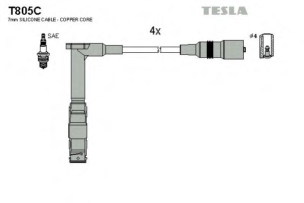 Комплект проводов зажигания TESLA T805C