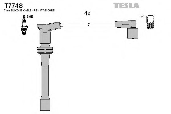 Комплект проводов зажигания TESLA T774S