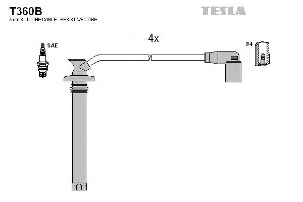 Комплект проводов зажигания TESLA T360B