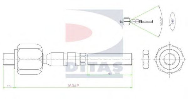 Осевой шарнир, рулевая тяга DITAS A2-5403