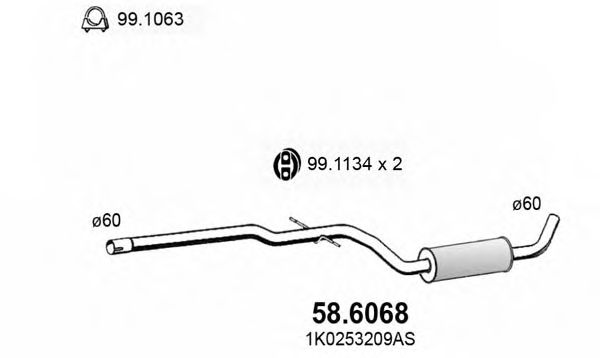 Средний глушитель выхлопных газов ASSO 58.6068