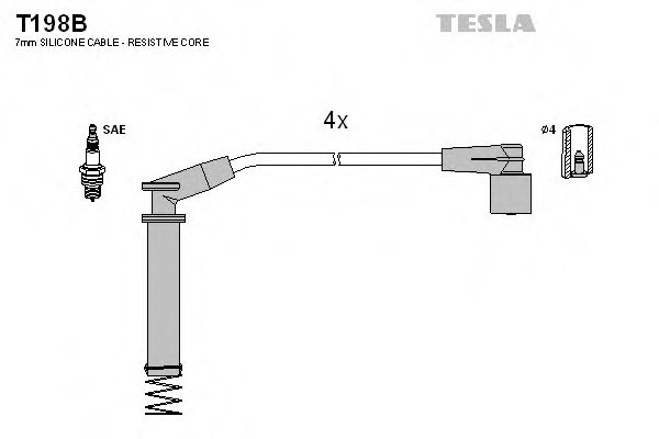 Комплект проводов зажигания TESLA T198B