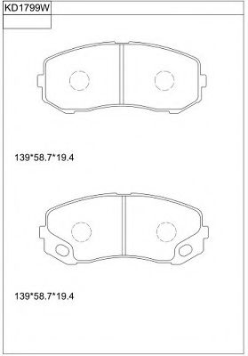 Комплект тормозных колодок, дисковый тормоз ASIMCO KD1799W