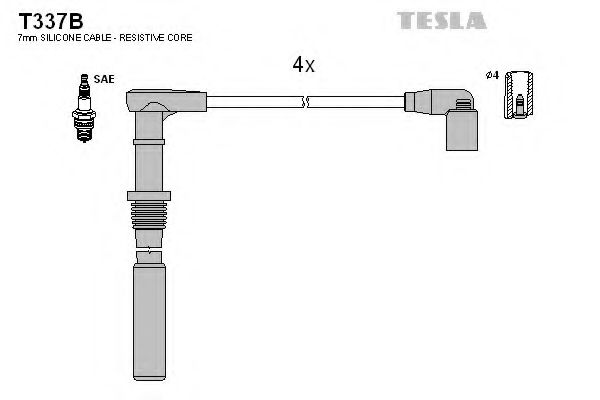 Комплект проводов зажигания TESLA T337B