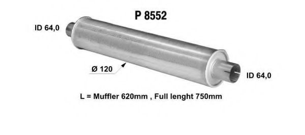 Глушитель выхлопных газов конечный, универсальный FENNO 8552
