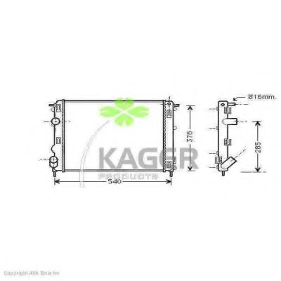 Радиатор, охлаждение двигателя KAGER 310973