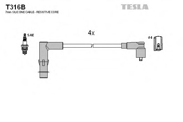 Комплект проводов зажигания TESLA T316B