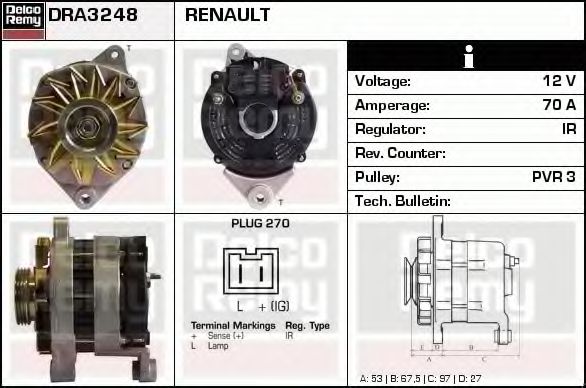 Генератор DELCO REMY DRA3248