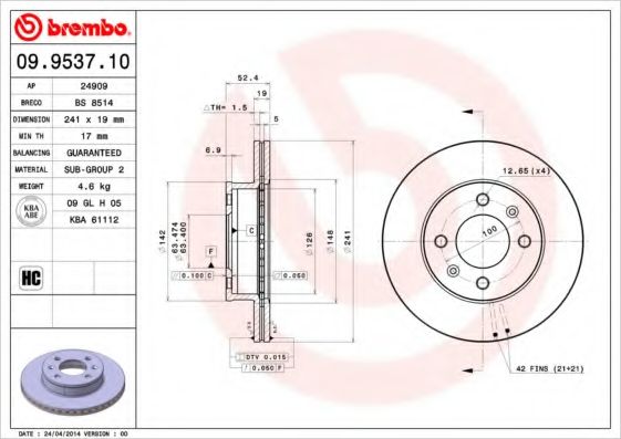 Тормозной диск BRECO BS 8514