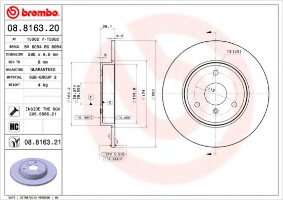 Тормозной диск BRECO BV 6054