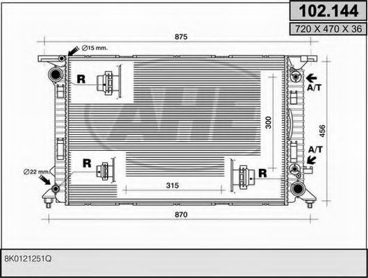 Радиатор, охлаждение двигателя AHE 102.144
