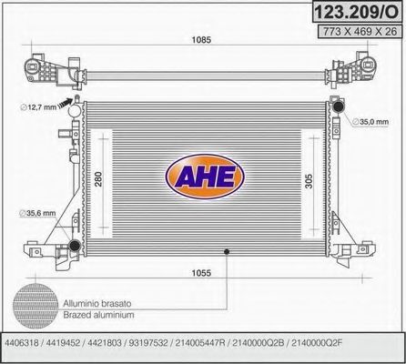 Радиатор, охлаждение двигателя AHE 123.209/O