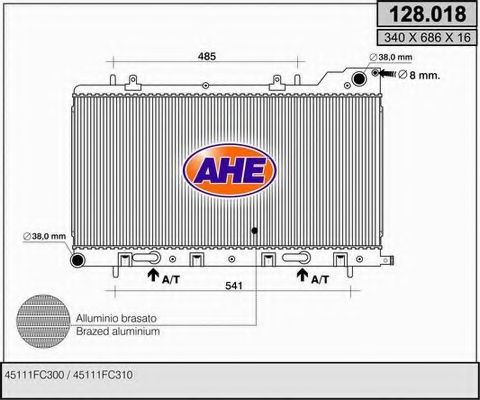 Радиатор, охлаждение двигателя AHE 128.018