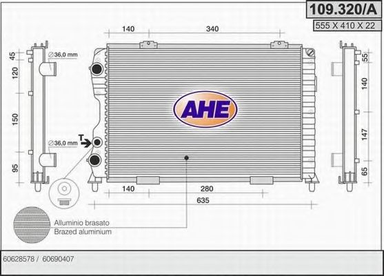 Радиатор, охлаждение двигателя AHE 109.320/A