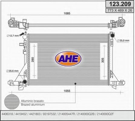 Радиатор, охлаждение двигателя AHE 123.209