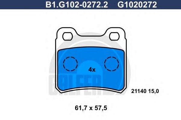 Комплект тормозных колодок, дисковый тормоз GALFER B1.G102-0272.2