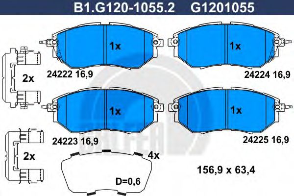 Комплект тормозных колодок, дисковый тормоз GALFER B1.G120-1055.2