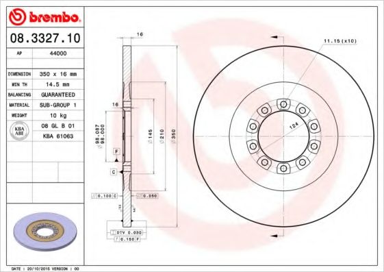 Тормозной диск BREMBO 08.3327.10