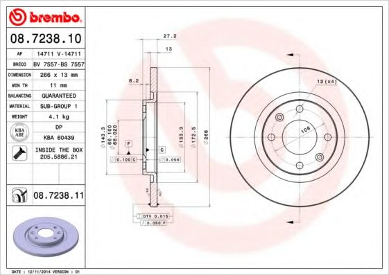 Тормозной диск BREMBO 08.7238.11