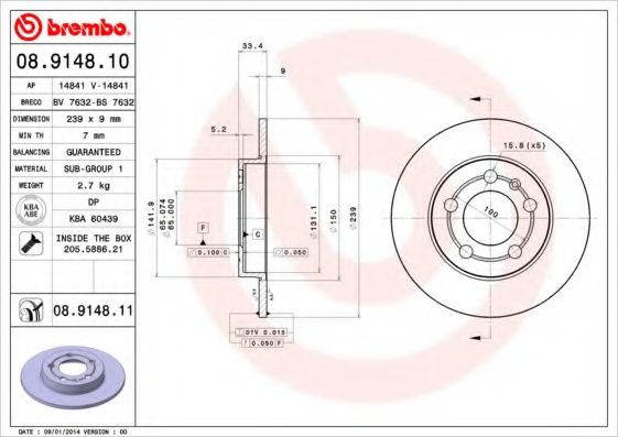 Тормозной диск BREMBO 08.9148.10