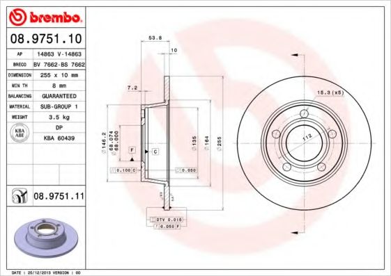 Тормозной диск BREMBO 08.9751.10