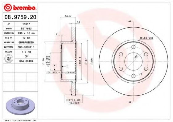 Тормозной диск BREMBO 08.9759.20