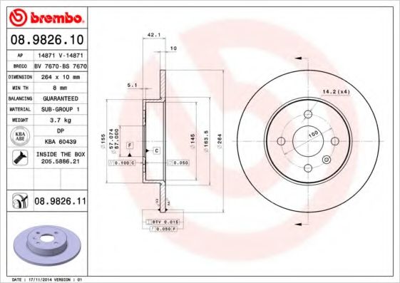 Тормозной диск BREMBO 08.9826.11